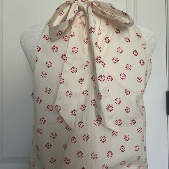 J. By J Crew Women’s Off White with Red Halter Top with Tie Neck Cotton Size 0 - Picture 6 of 11